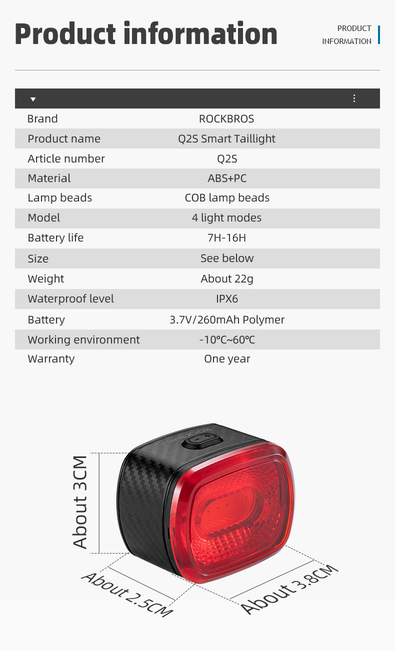 ROCKBROS Cycling Rear Light Q2S/Q2 with 5 Modes