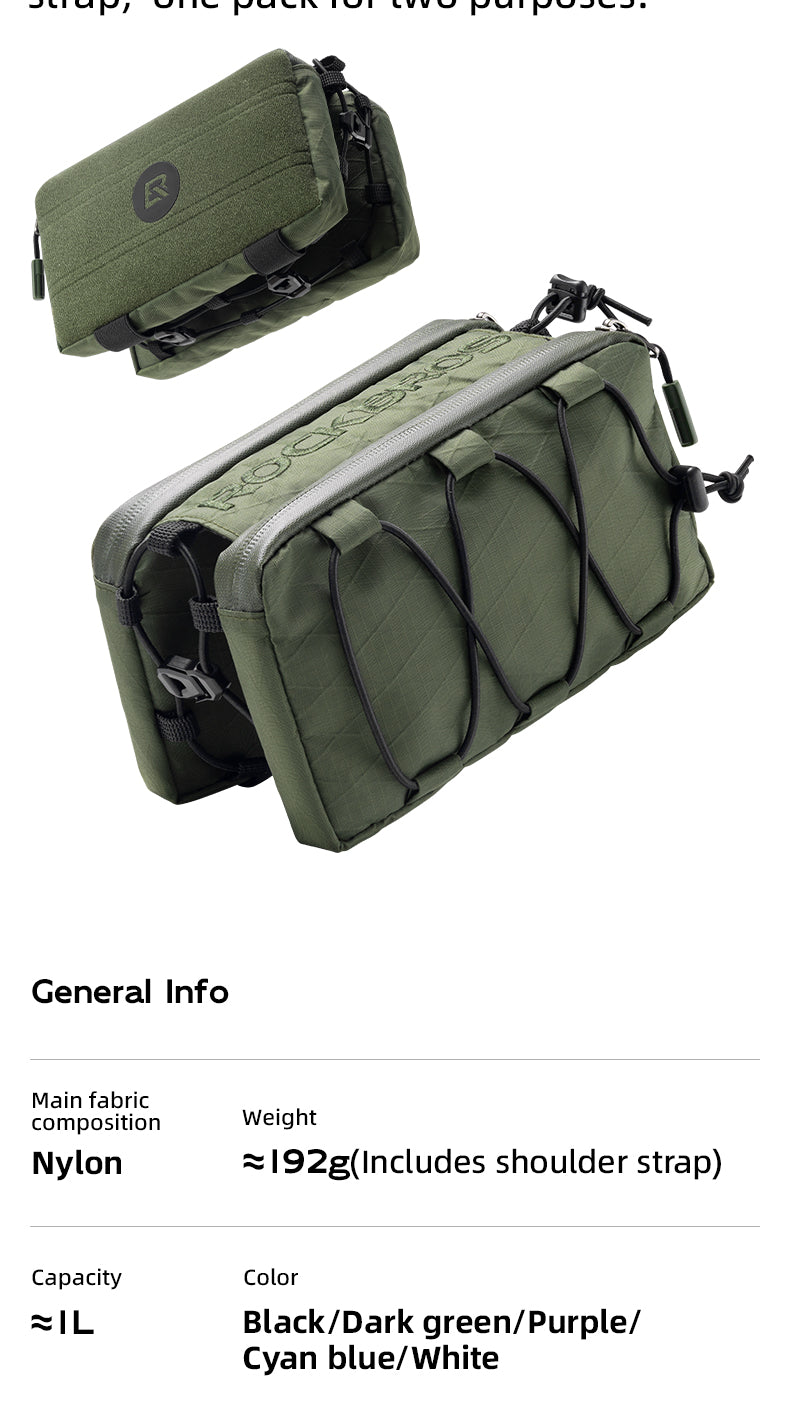 ROCKBROS Bike Bicycle Cycling Frame Bag 1L Adjustable Narrow Side Drawstring