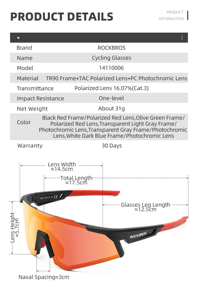Photochromic Cycling Sunglasses outdoor Sport UV400