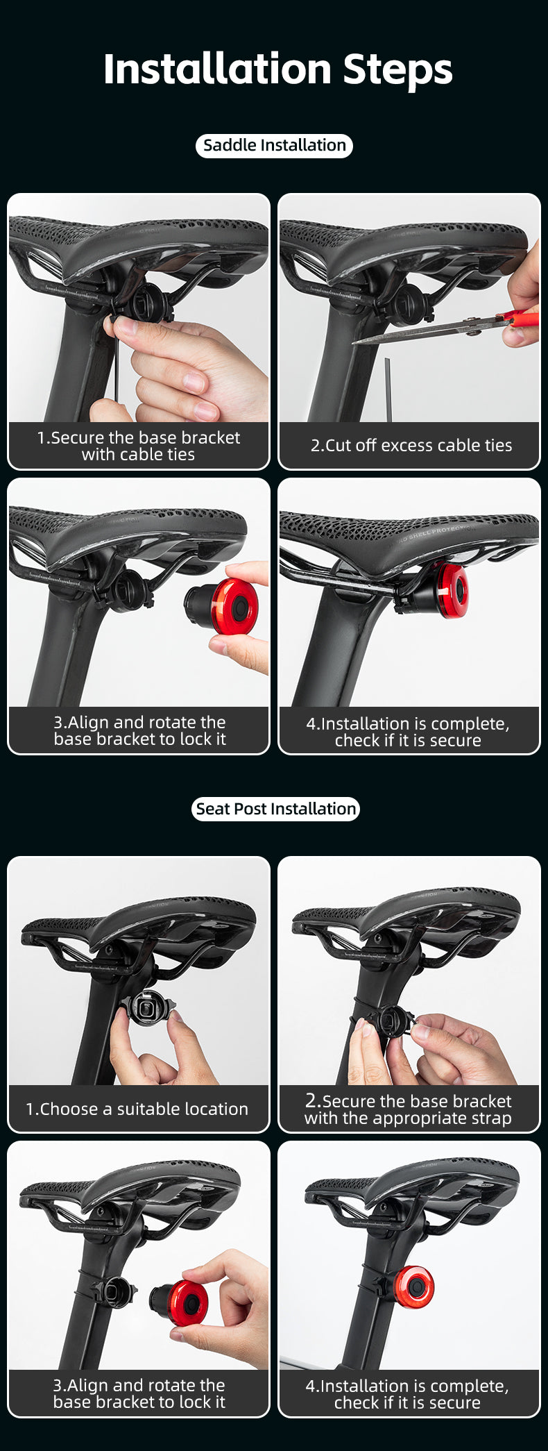 ROCKBROS Upgraded Smart Bicycle Brake Light USB-C Rechargeable IPX7 Waterproof Cycling Rear Light