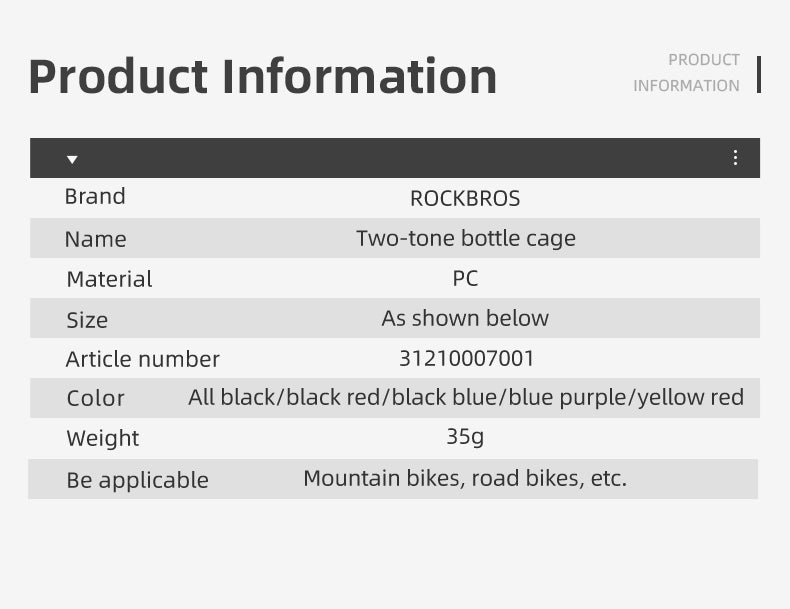 ROCKBROS MTB Bike Bottle Cage Cycling Bicycle Water Bottle Holder Gradient PC