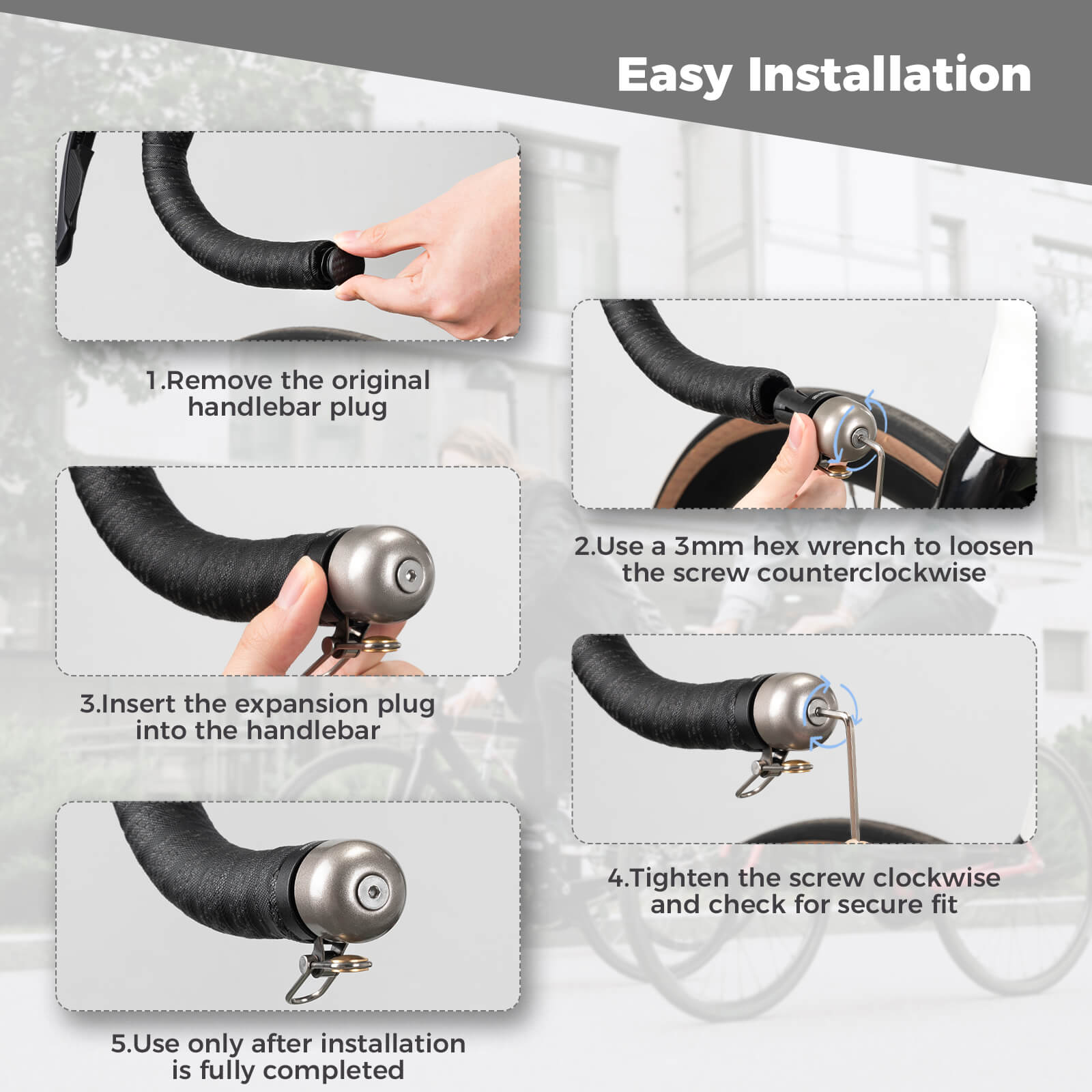 ROCKBROS Road Bike Bell Handlebar Plug ¨C Smart, Compact & Loud! #Color_Titanium