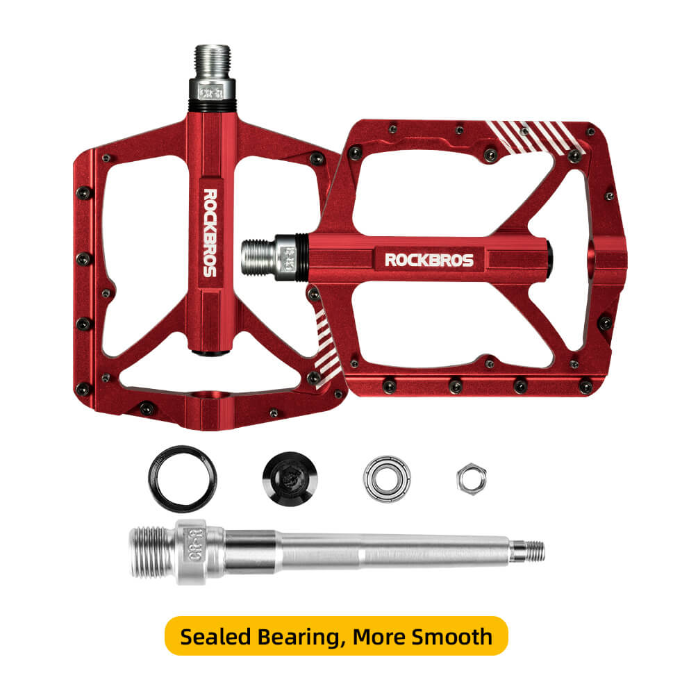 rockbros mountain bike aluminum alloy pedals with bearing, non-slip design
#color_red