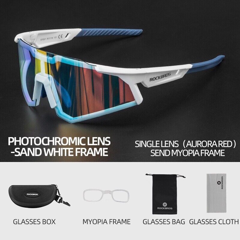 ROCKBROS Photochromic Goggle Cycling Sunglasses Sport Road Mountain Bike Glasses
#Style_White Photochromic