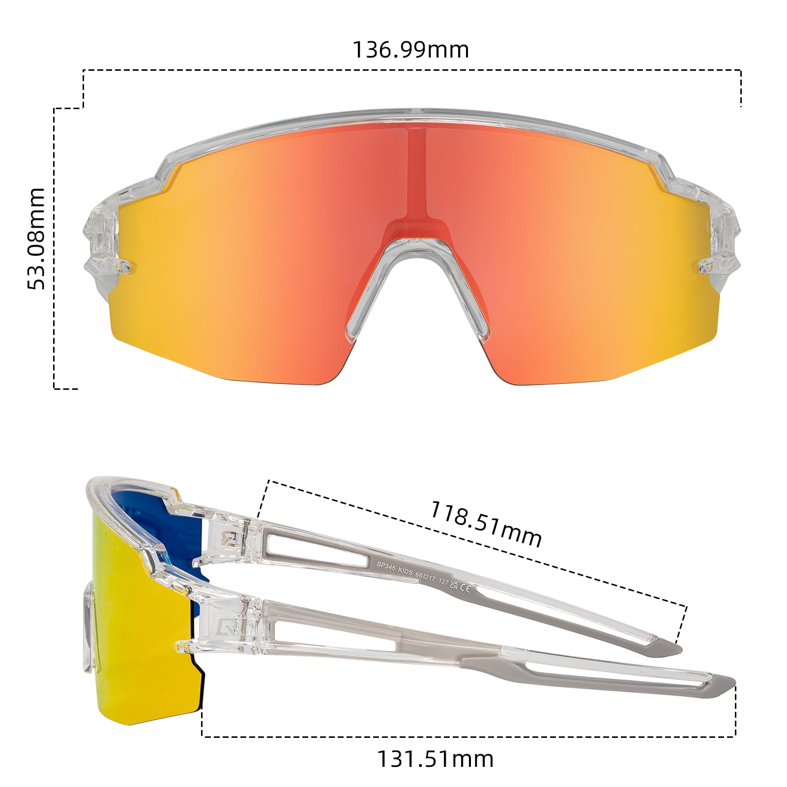 ROCKBROS Polarized Youth Kids UV400 Cycling Sports Sunglasses
#Color_Grey Red