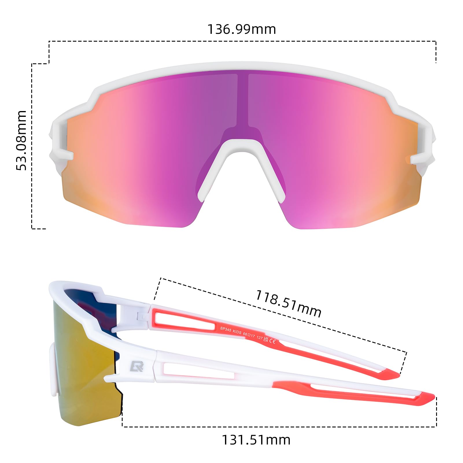 ROCKBROS Polarized Youth Kids UV400 Cycling Sports Sunglasses
#Color_White Pink
