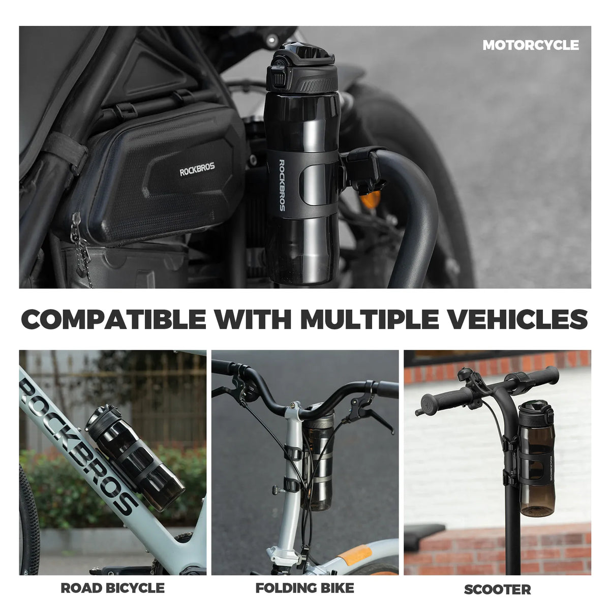Insulated cycling water bottle with magnetic quick-release attachment.