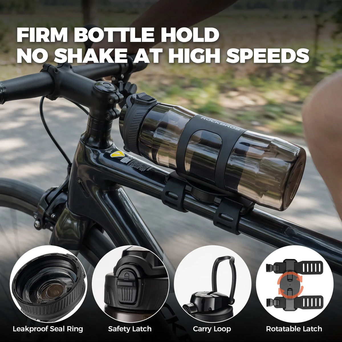 Insulated cycling water bottle with magnetic quick-release attachment.