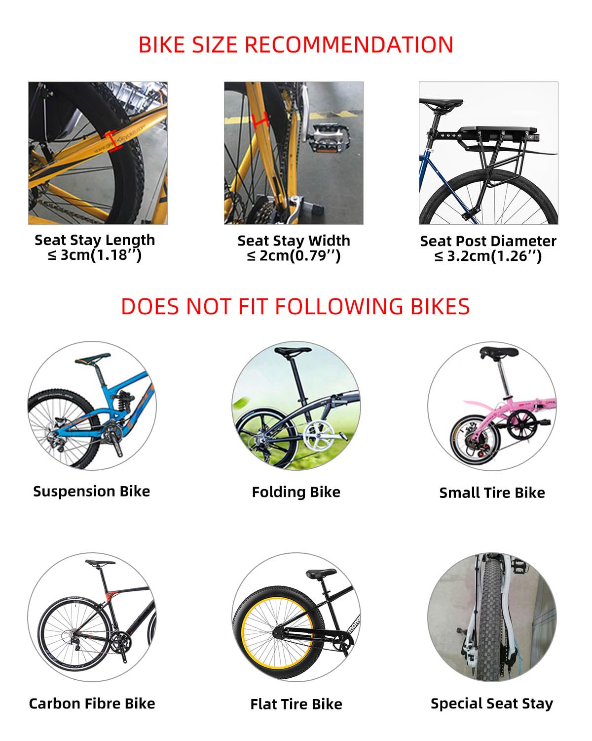 Rear Bike Cargo Rack with Fender Adjustable Fits 26"-29" Bikes