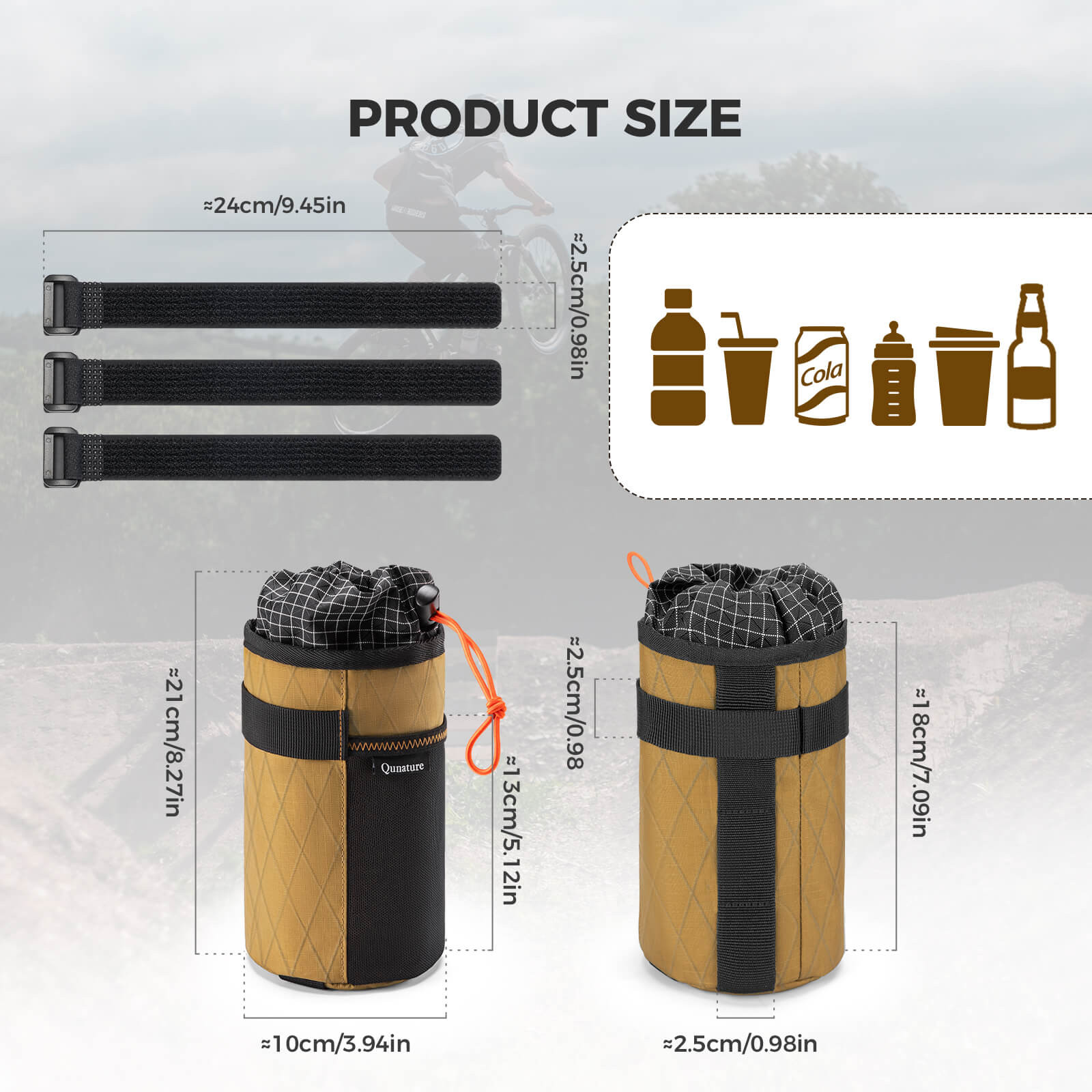 Qunature thermal insulated 1L handlebar bottle bag for bikepacking and long-distance cycling, keeps drinks hot or cold
#color_white