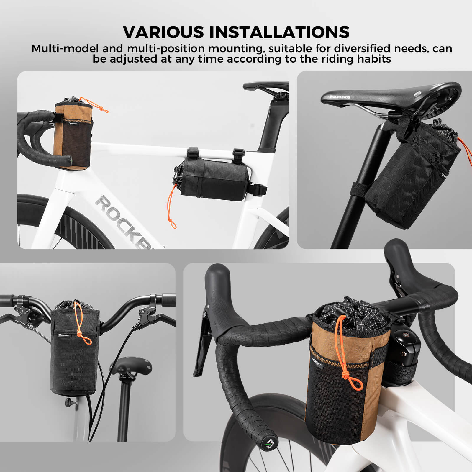Qunature thermal insulated 1L handlebar bottle bag for bikepacking and long-distance cycling, keeps drinks hot or cold
#color_white