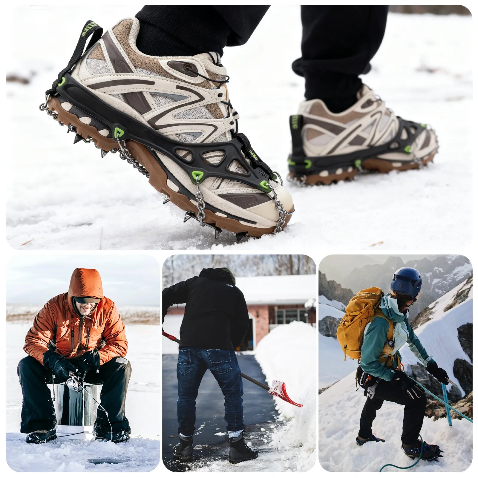 qunature 22-spike stainless steel ice crampons and anti-slip shoe traction cleats for boots