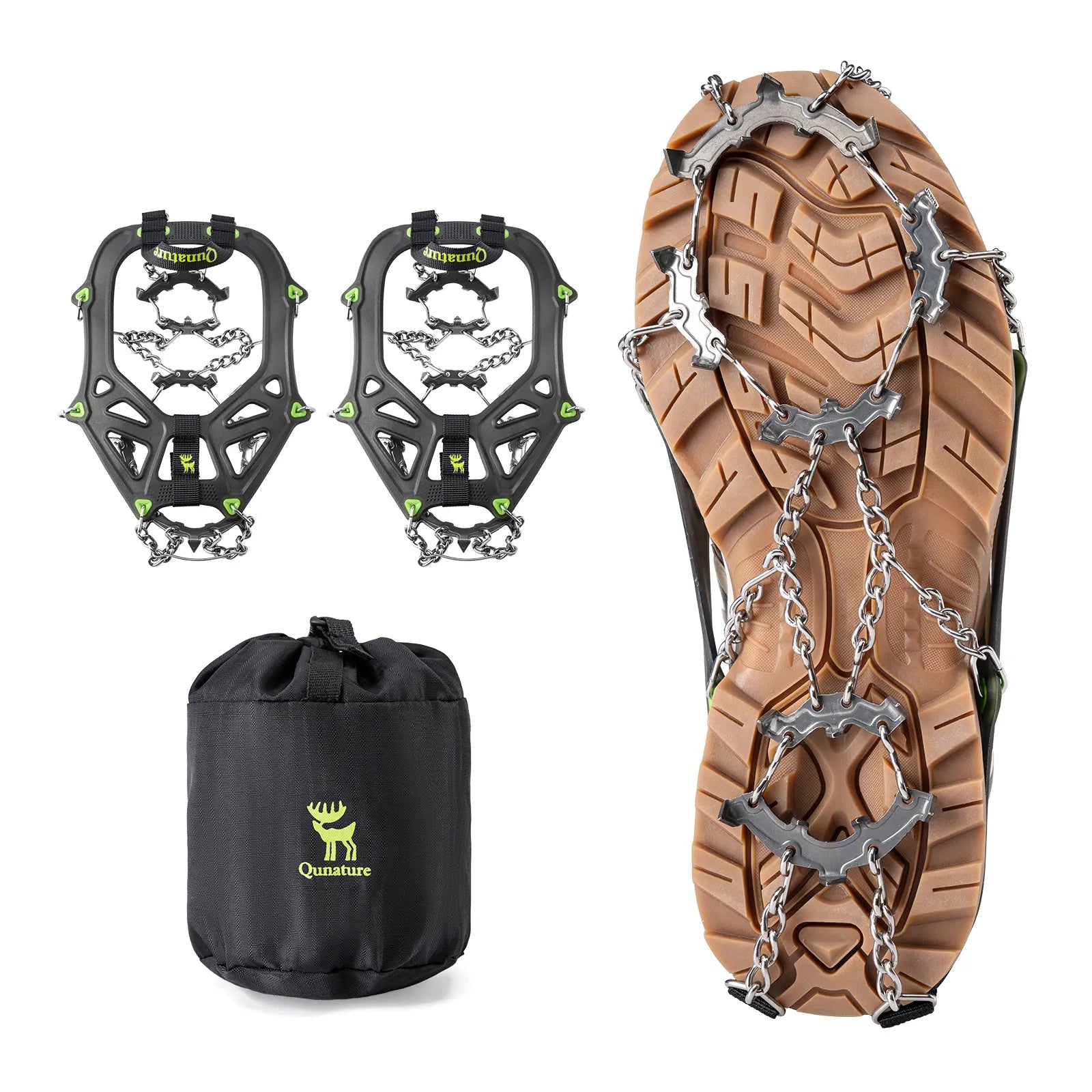 qunature 22-spike stainless steel ice crampons and anti-slip shoe traction cleats for boots