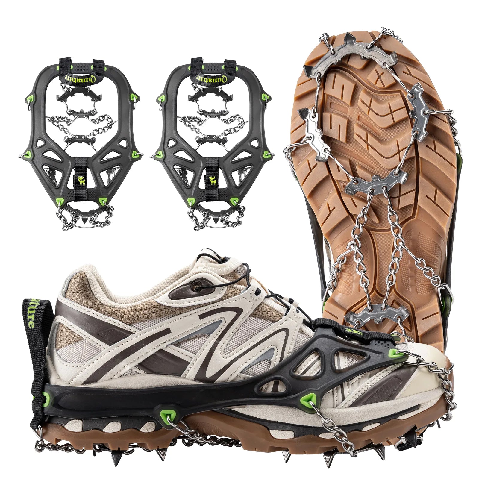 qunature 22-spike stainless steel ice crampons and anti-slip shoe traction cleats for boots