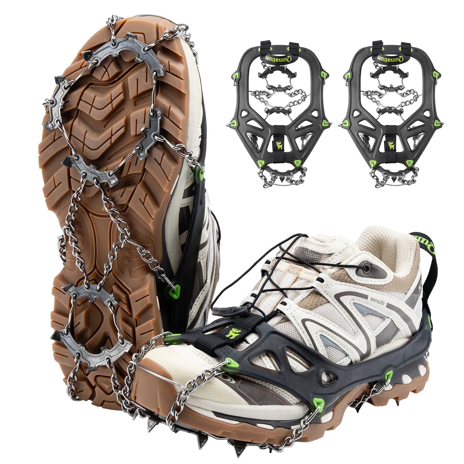 qunature 22-spike stainless steel ice crampons and anti-slip shoe traction cleats for boots