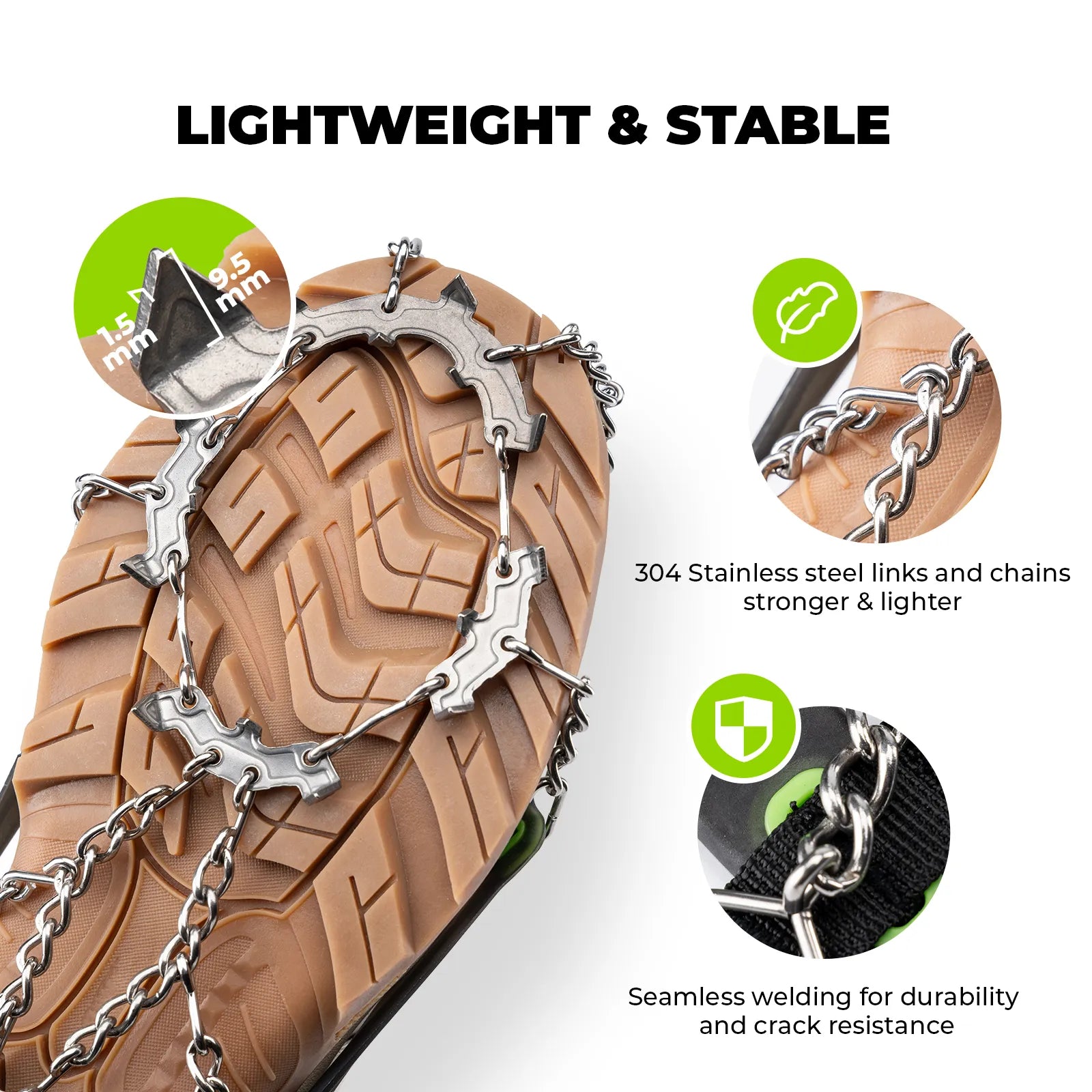 qunature 22-spike stainless steel ice crampons and anti-slip shoe traction cleats for boots