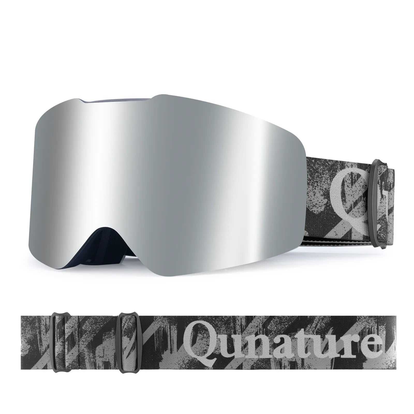 Close-up of Qunature anti-fog wide vision ski goggles lens technology.
#frame color_black