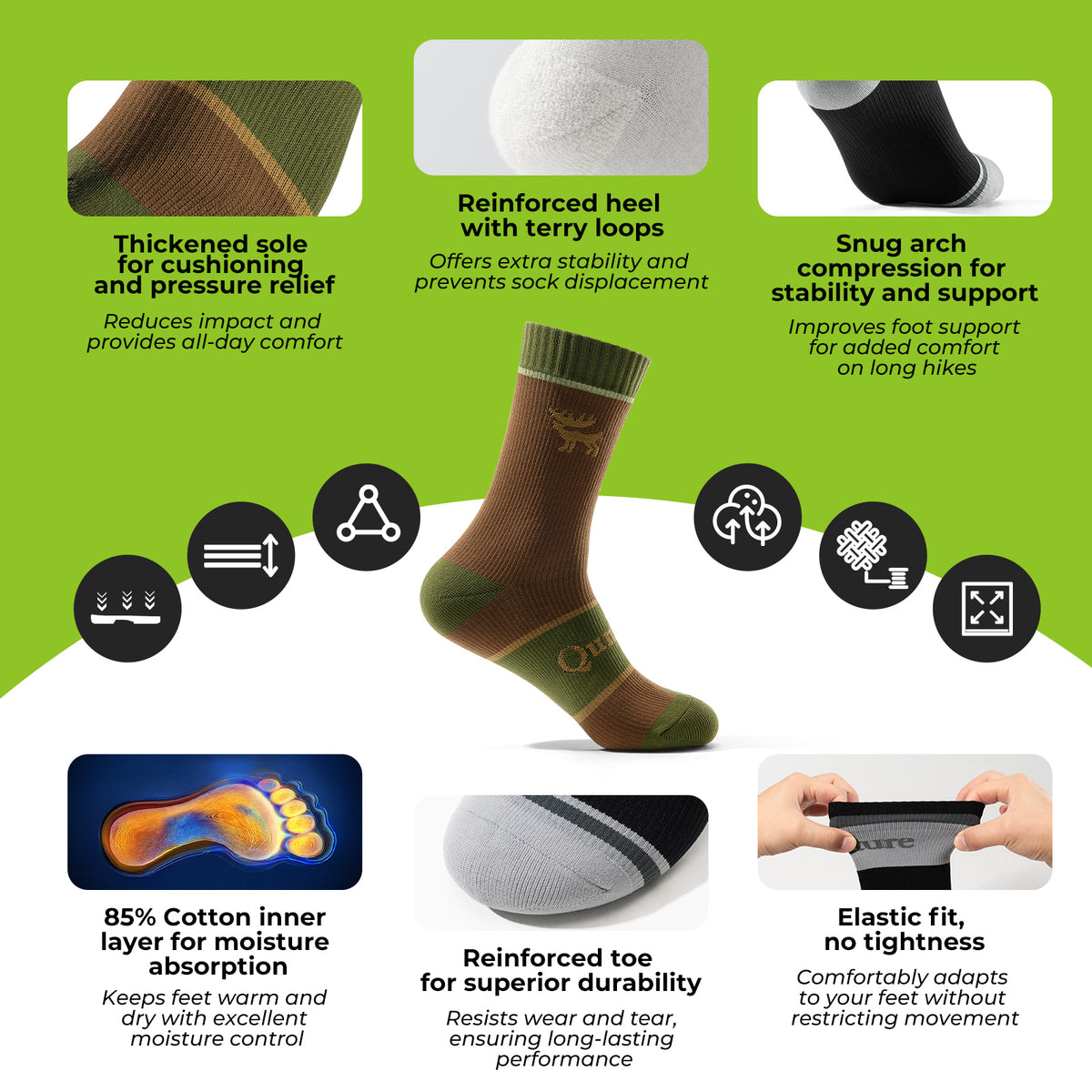 Qunature khaki four-season waterproof outdoor socks.
#colour_brown