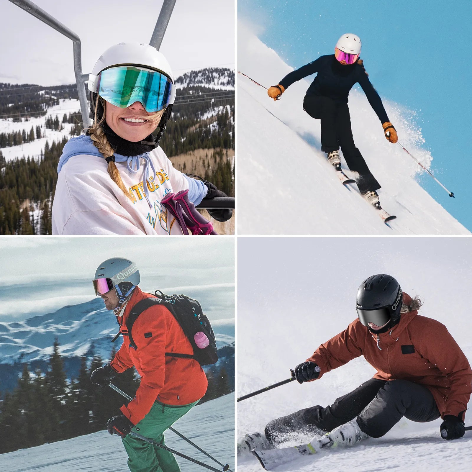 QUNATURE frameless anti-fog ski goggles for adult skiing and snowboarding.
#color_pink