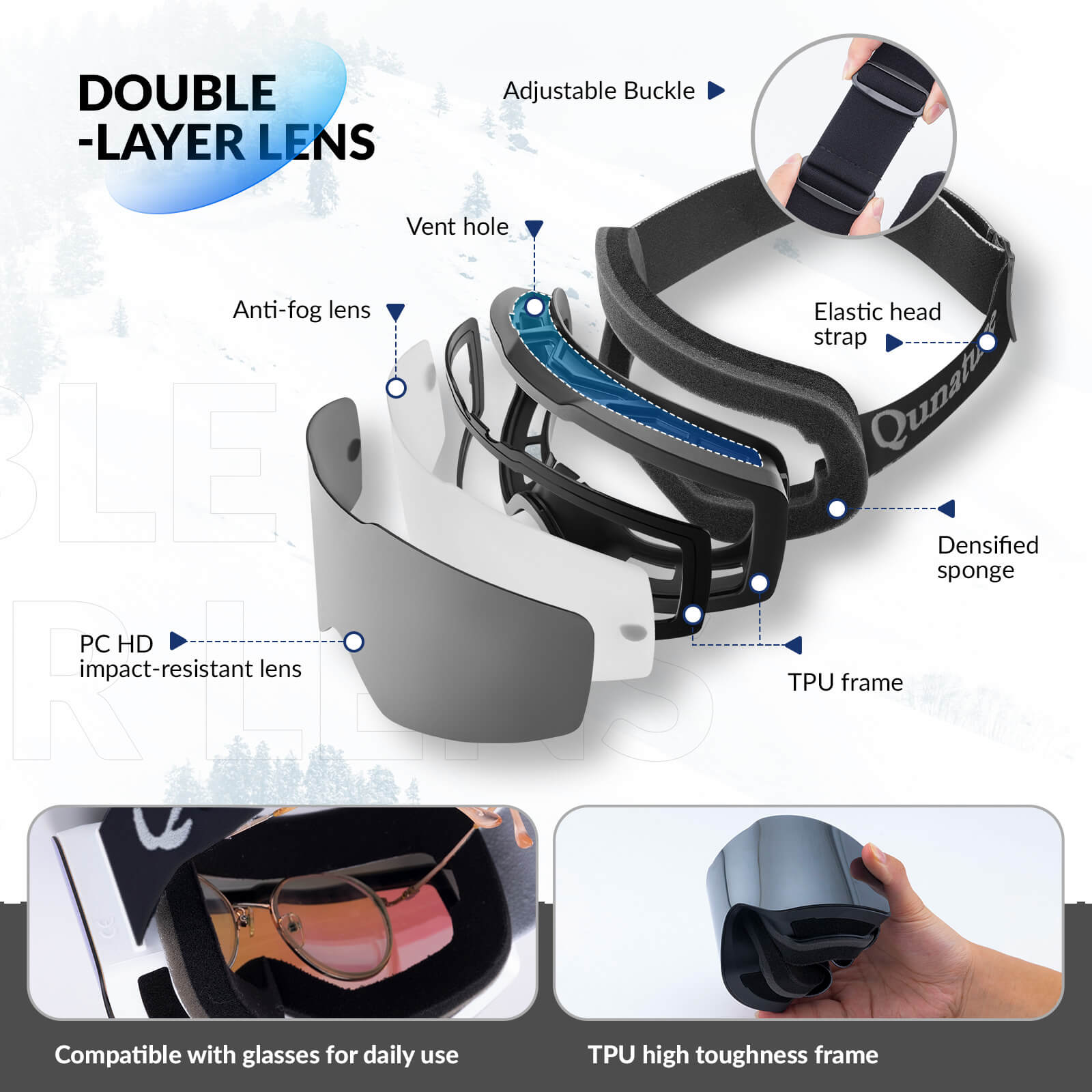 QUNATURE frameless anti-fog ski goggles for adult skiing and snowboarding.
#color_black