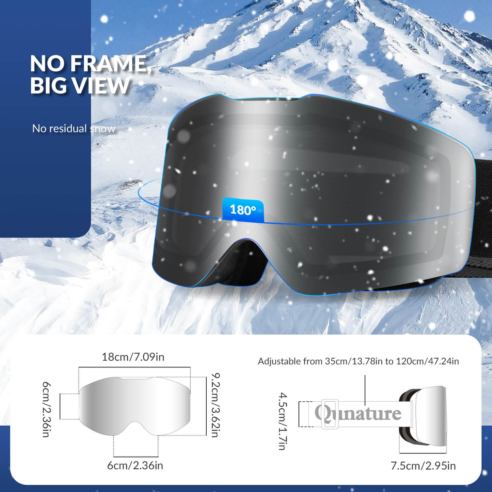 QUNATURE frameless anti-fog ski goggles for adult skiing and snowboarding.
#color_black