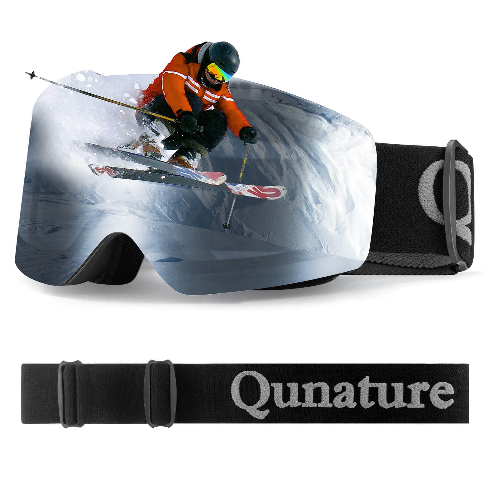 QUNATURE frameless anti-fog ski goggles for adult skiing and snowboarding.
#color_black