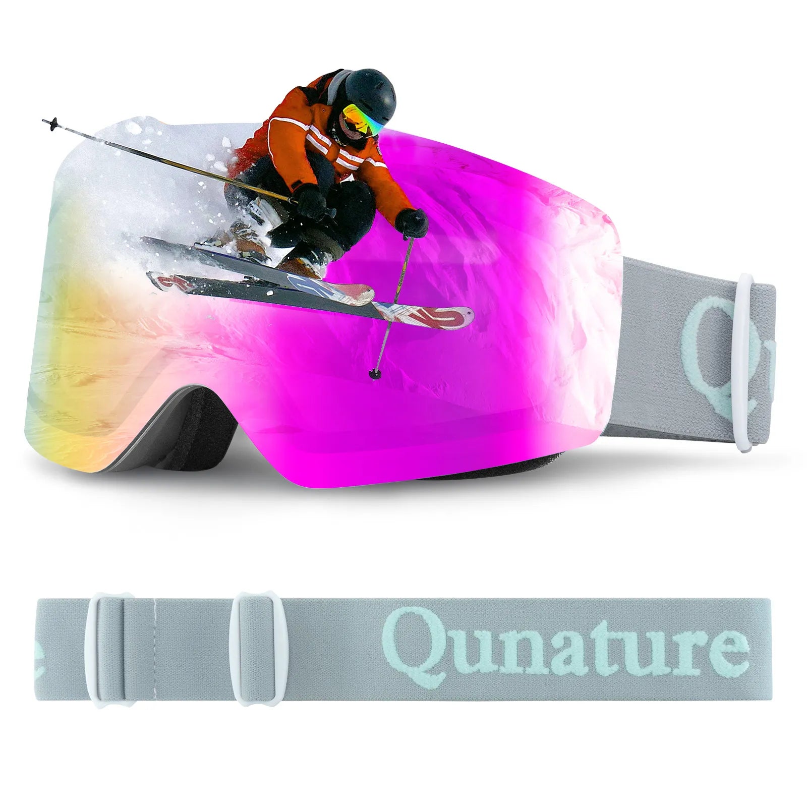 QUNATURE frameless anti-fog ski goggles for adult skiing and snowboarding.
#color_grey