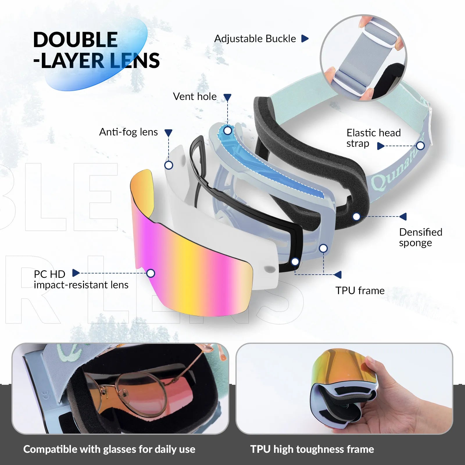QUNATURE frameless anti-fog ski goggles for adult skiing and snowboarding.
#color_grey