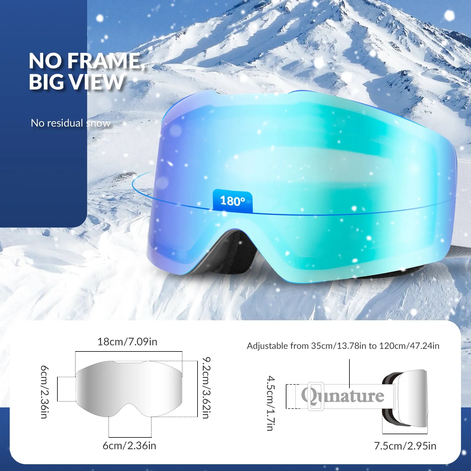 QUNATURE frameless anti-fog ski goggles for adult skiing and snowboarding.
#color_white