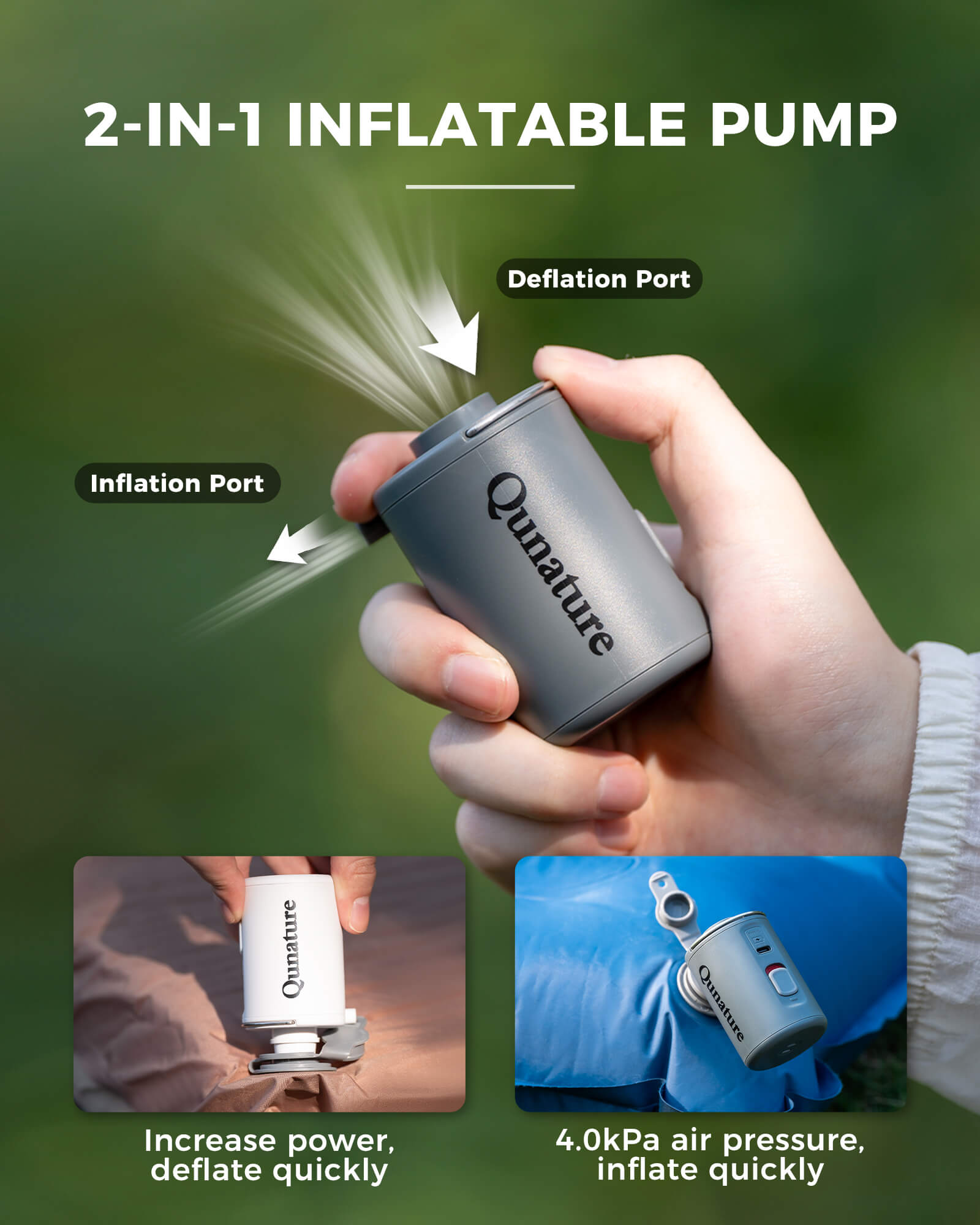 Qunature portable 2-in-1 air pump for inflatable mattress.
#color_white