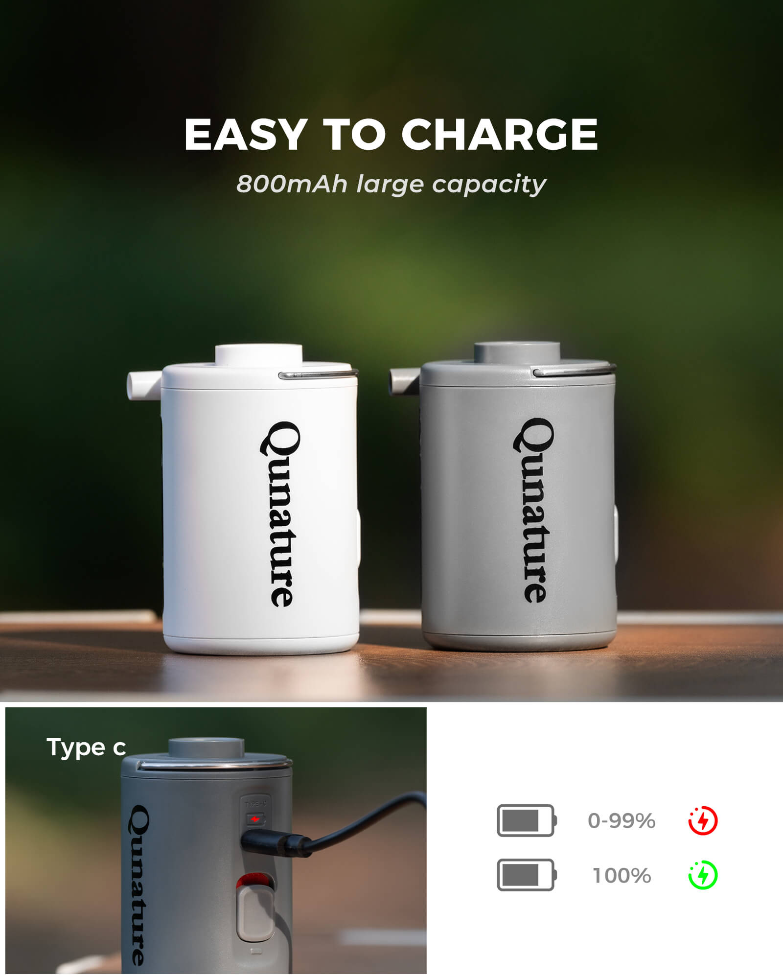 Qunature portable 2-in-1 air pump for inflatable mattress.
#color_white