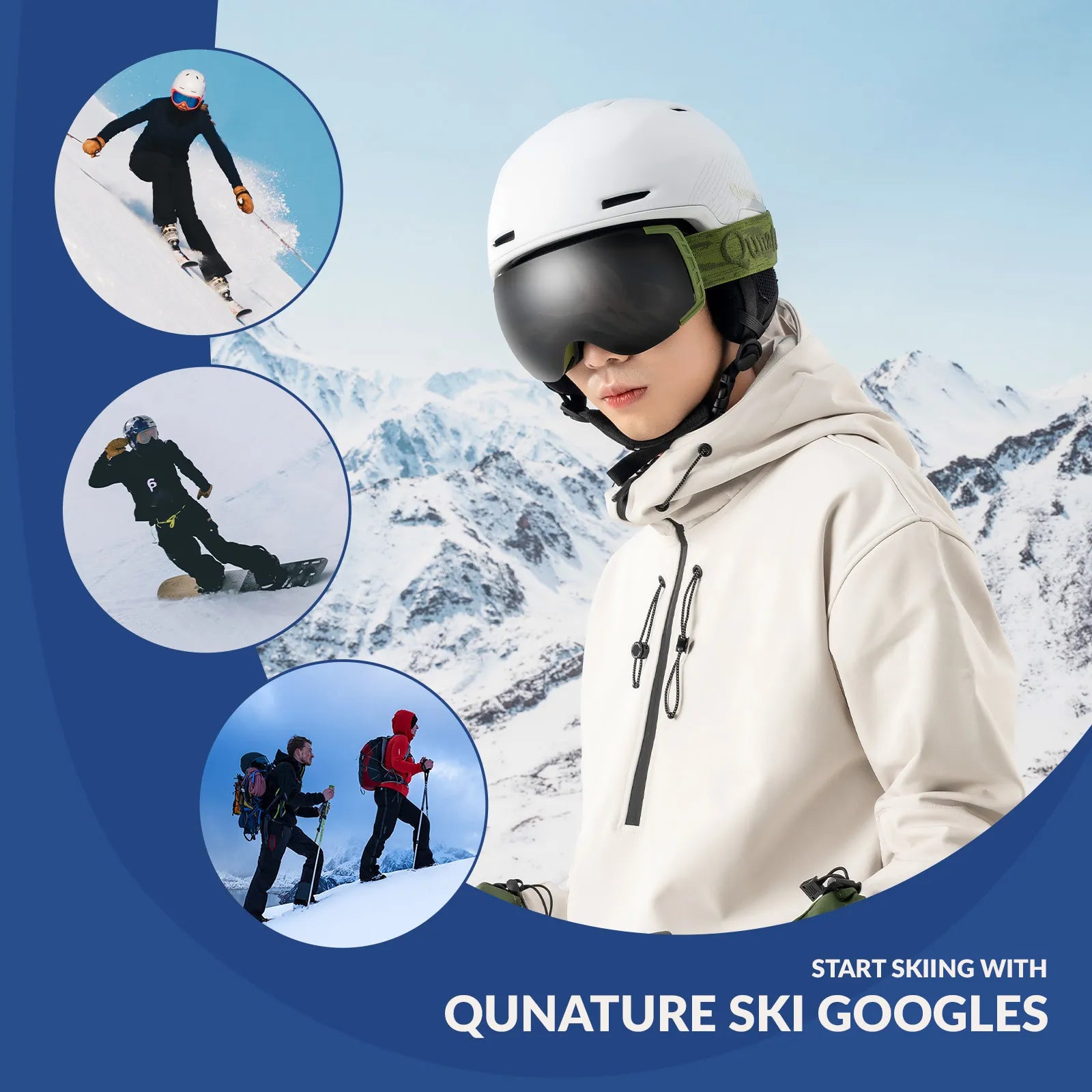 ROCKBROS unisex spherical ski goggles with double lens and anti-fog technology.
#color_black green