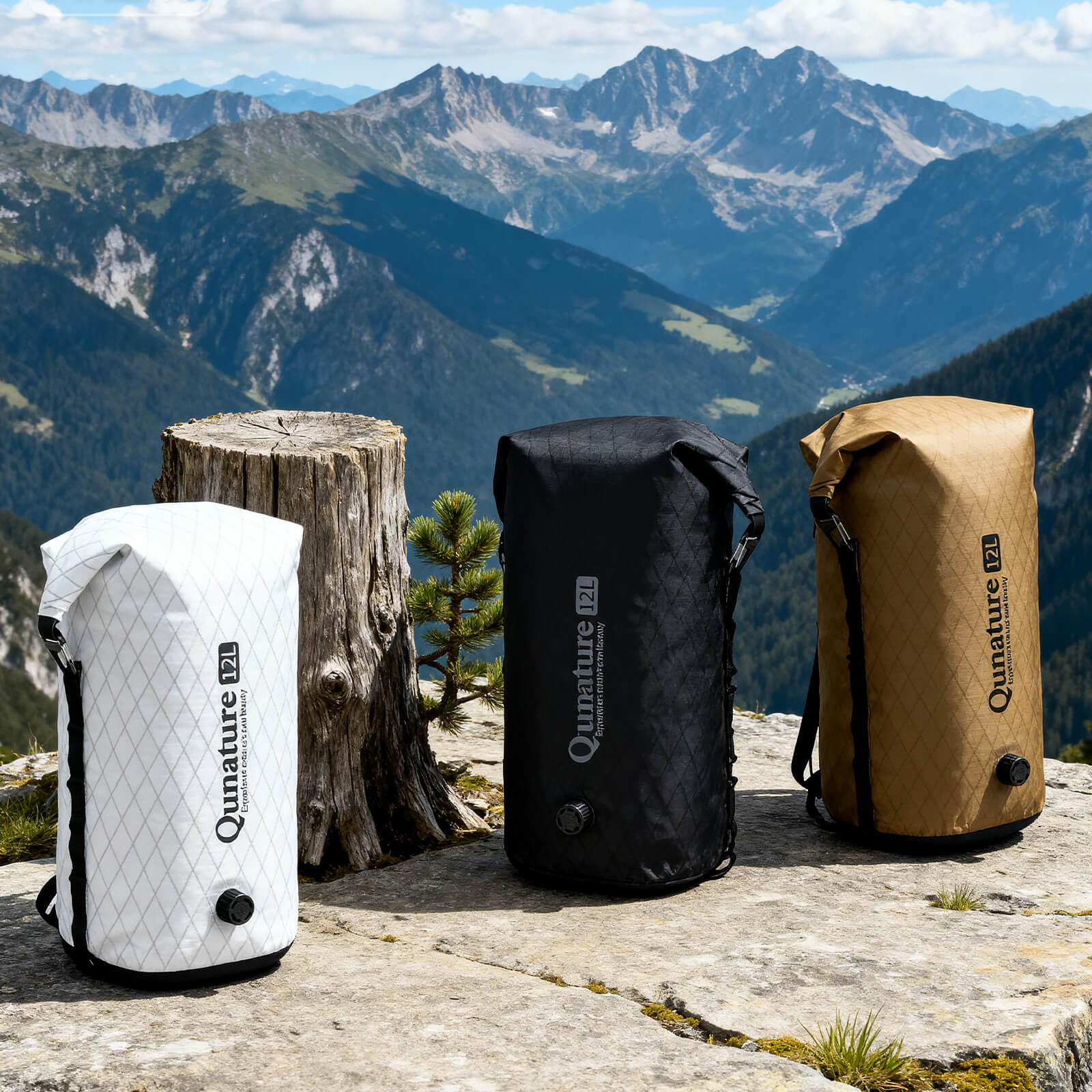 qunature ultralight waterproof compression dry bag for bikepacking adventure.
#color_white