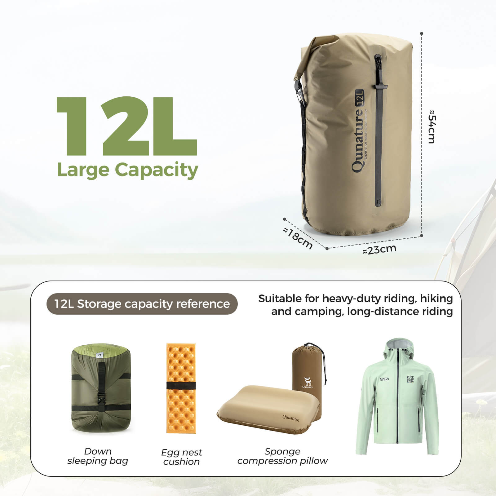 Qunature Waterproof Compression Sack 3L-12L for Camping and Bikepacking
#color_black
#size_12L