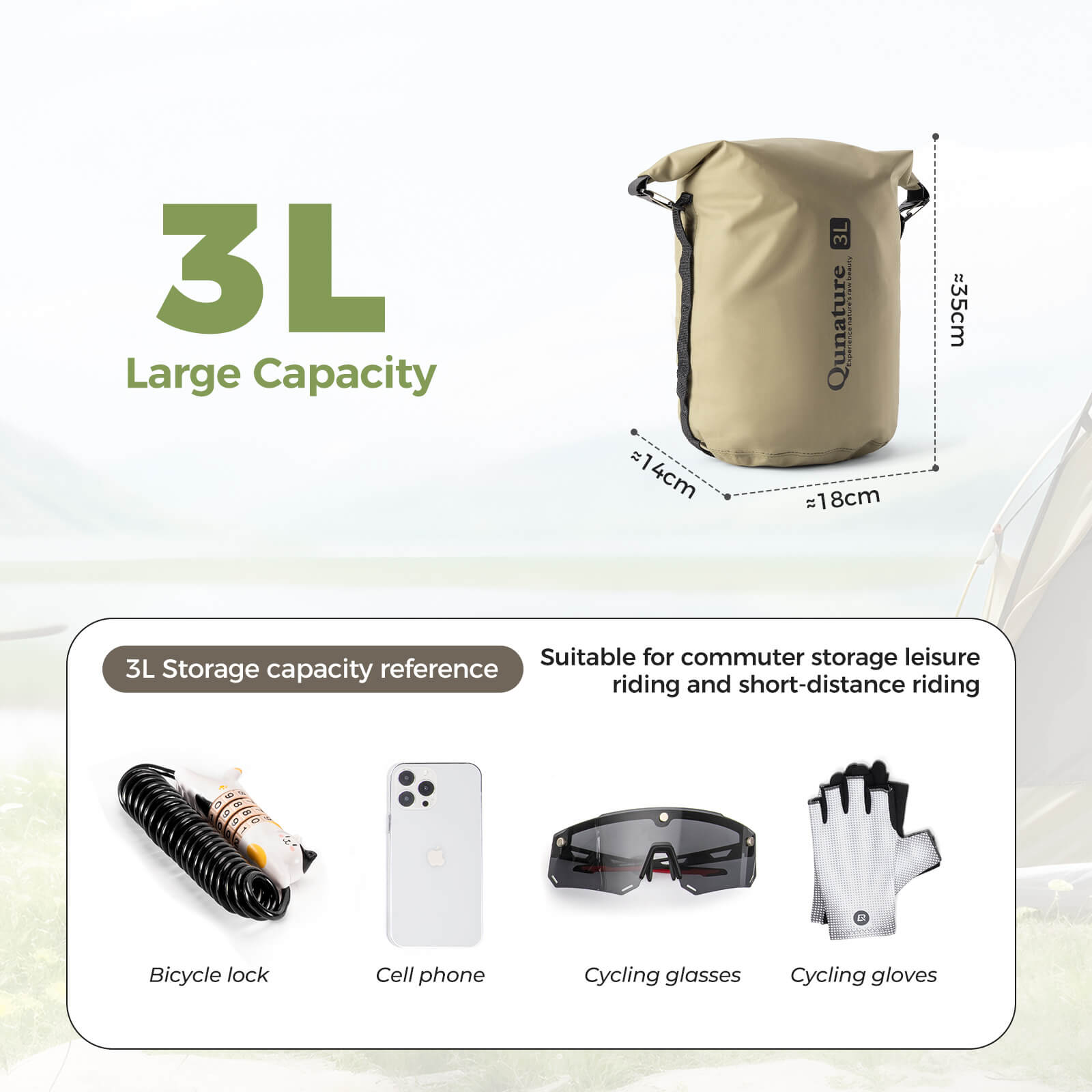 Qunature Waterproof Compression Sack 3L-12L for Camping and Bikepacking
#color_khaki
#size_3L