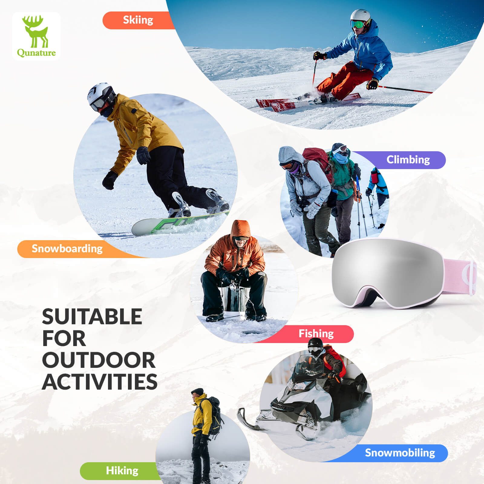 QUNATURE youth ski goggles with anti-fog and UV protection for boys and girls
#color_pink