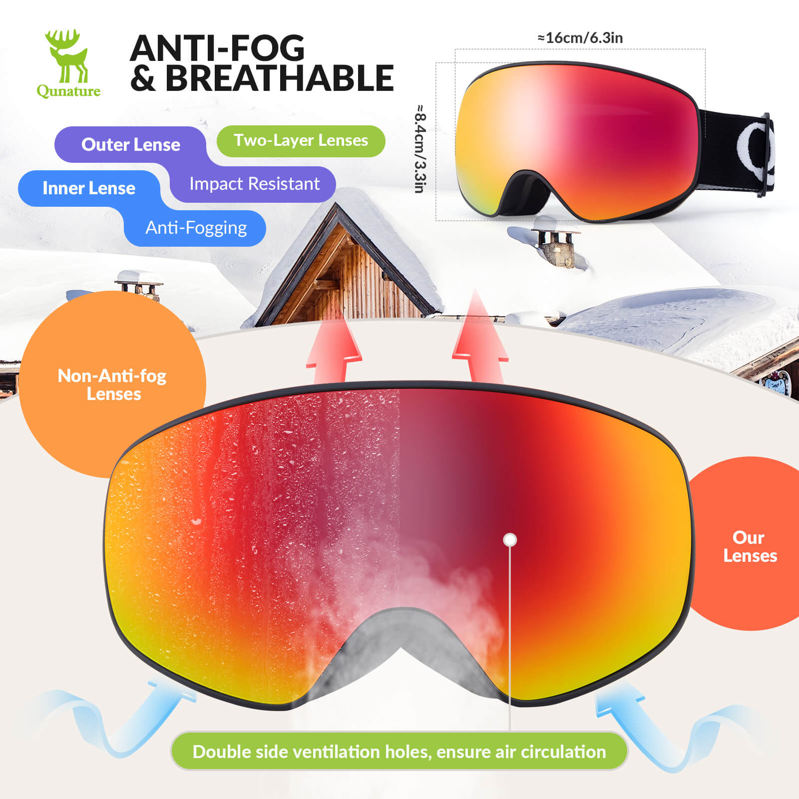 QUNATURE youth ski goggles with anti-fog and UV protection for boys and girls
#color_black