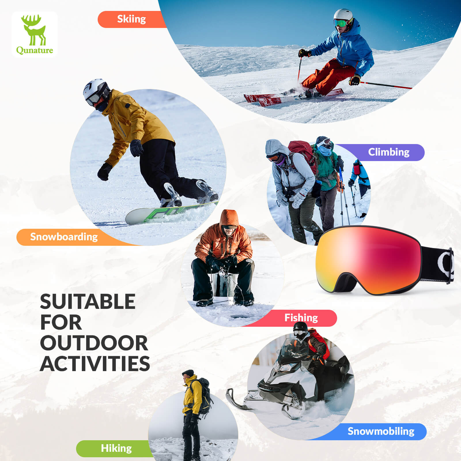 QUNATURE youth ski goggles with anti-fog and UV protection for boys and girls
#color_black