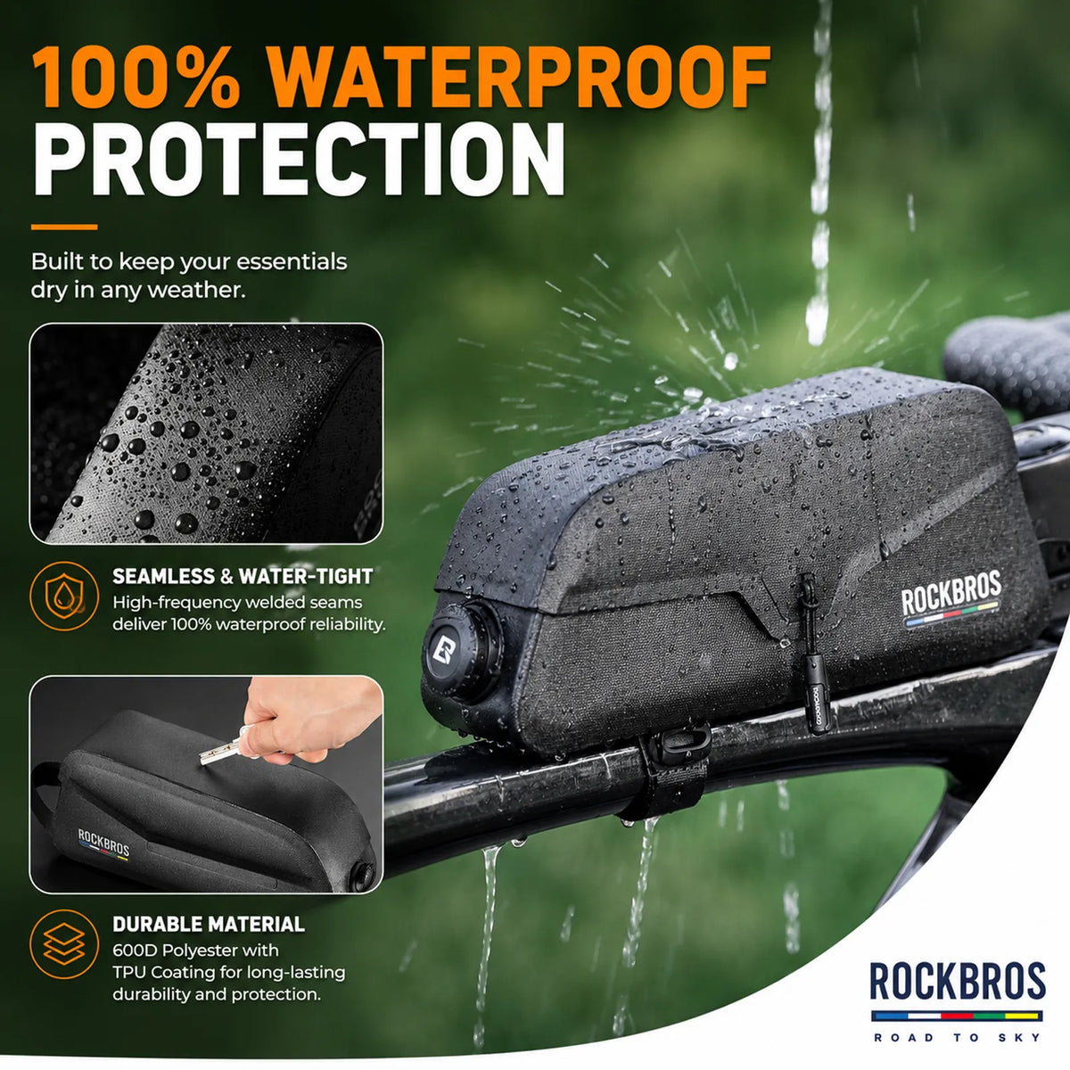 Road to Sky waterproof magnetic bike frame bag, 0.6L to 0.9L capacity
#size_0.6L