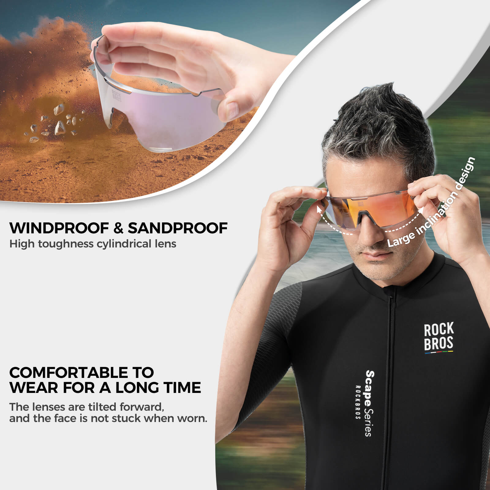 ROCKBROS Road to Sky Photochromatic Cycling Sunglasses - BOUNDLESS, offering advanced photochromic lenses, windproof and sandproof protection, and dynamic light adaptation for an enhanced cycling experience
#color_purple