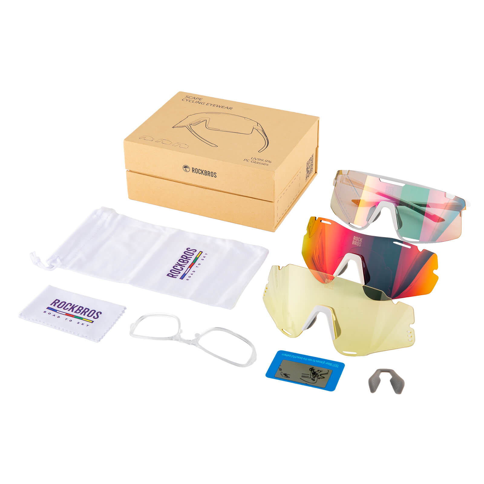ROCKBROS Road to Sky Photochromatic Cycling Sunglasses - BOUNDLESS, offering advanced photochromic lenses, windproof and sandproof protection, and dynamic light adaptation for an enhanced cycling experience
#color_white