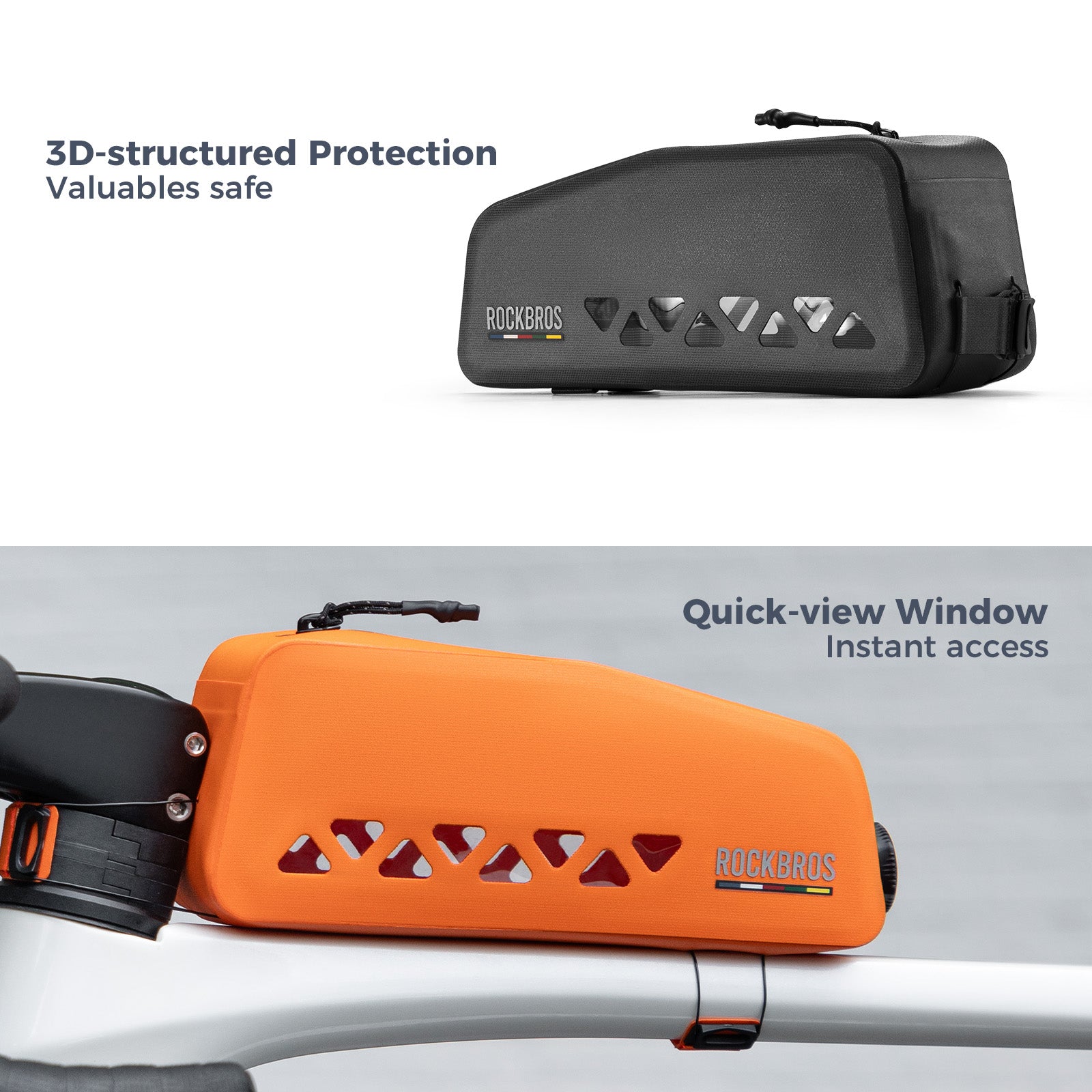 ROCKBROS Road to Sky waterproof top tube bike frame bag AS-142, hard shell front storage bag for road and mountain bikes
#color_orange
