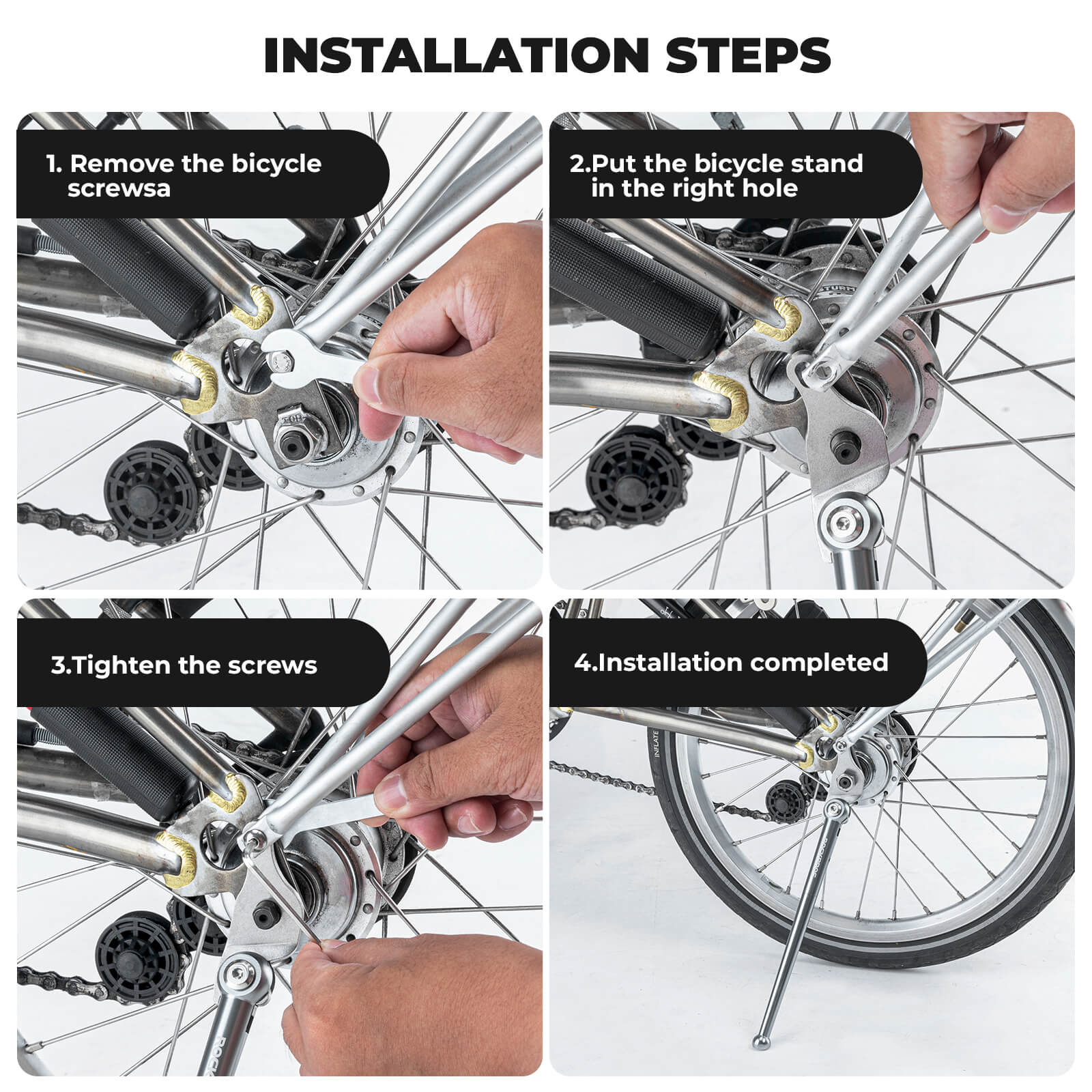 ROCKBROS lightweight aluminum kickstand for 16-inch folding bikes for parking.
#color_black