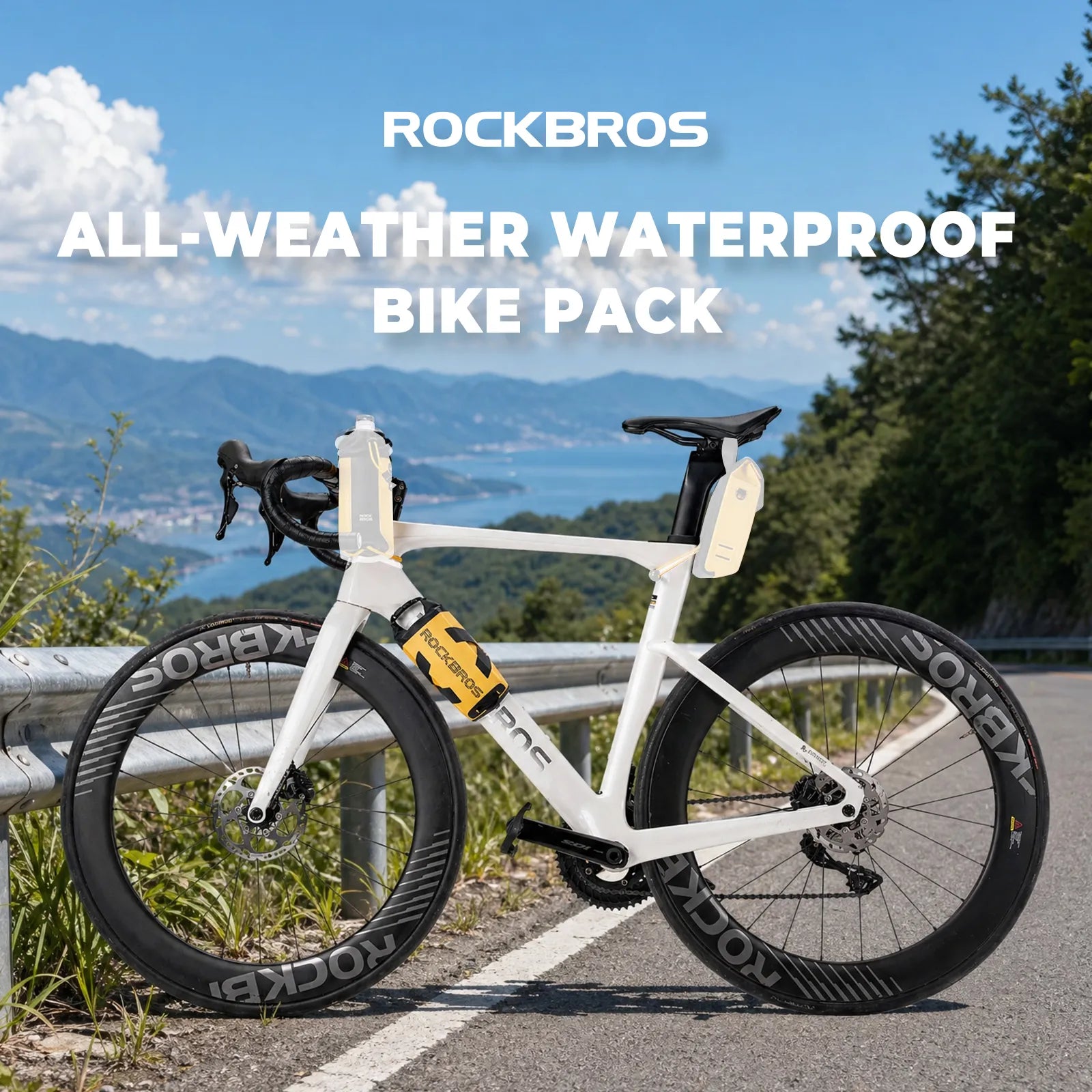 Rockbros 1L High-Vis Yellow Waterproof Roll-Top Bike Frame Bag with Reflective Logo