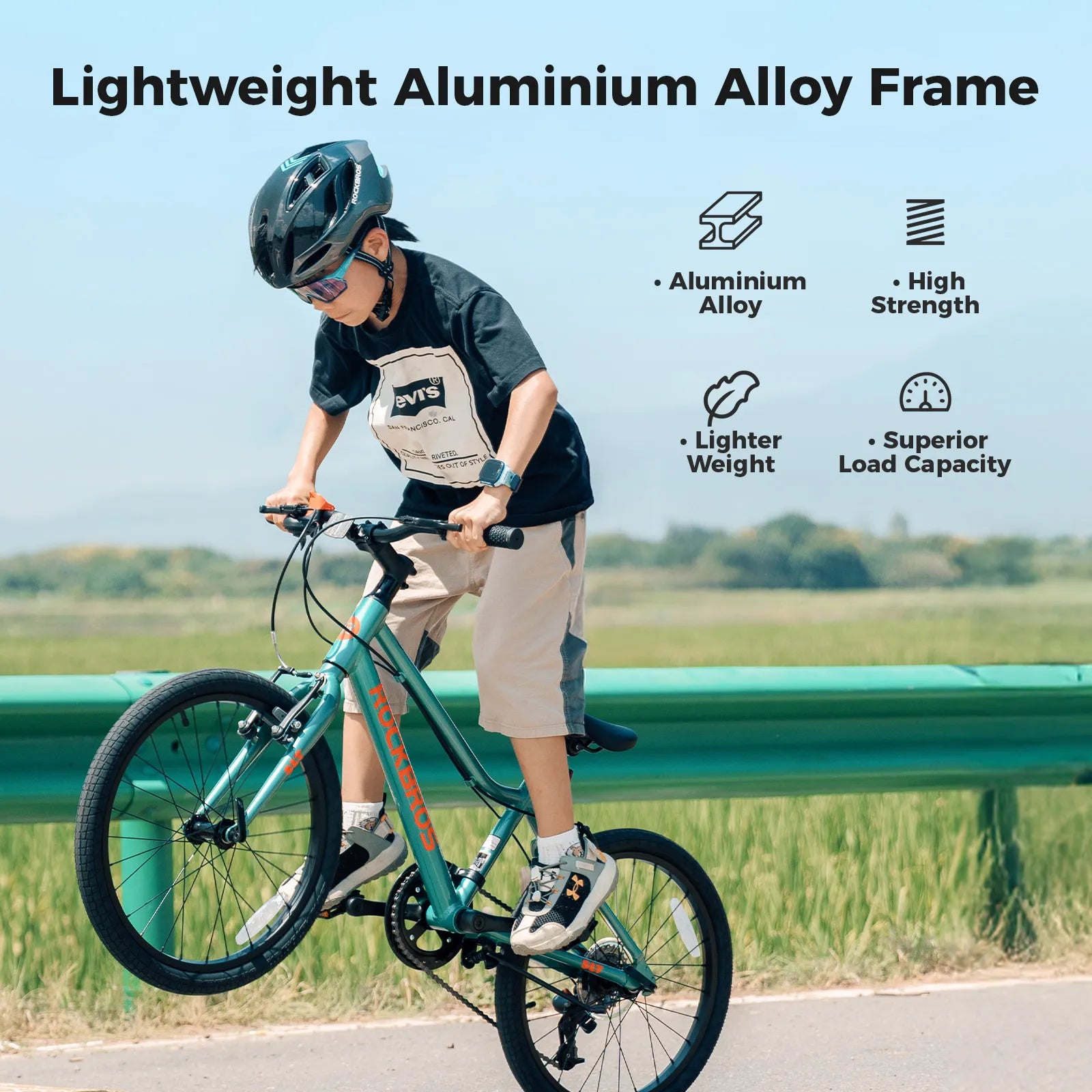 Rockbros 20-inch lightweight aluminum mountain bike suitable for children aged 6-10.
#color_green