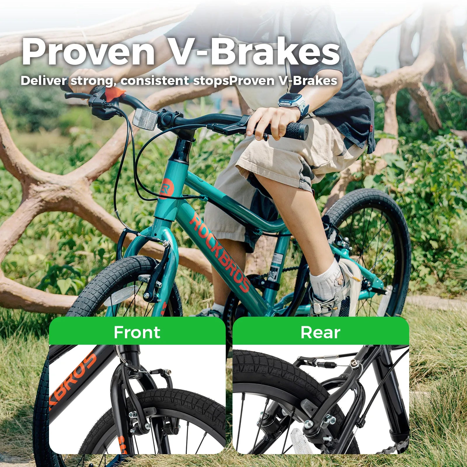 Rockbros 20-inch lightweight aluminum mountain bike suitable for children aged 6-10.
#color_green