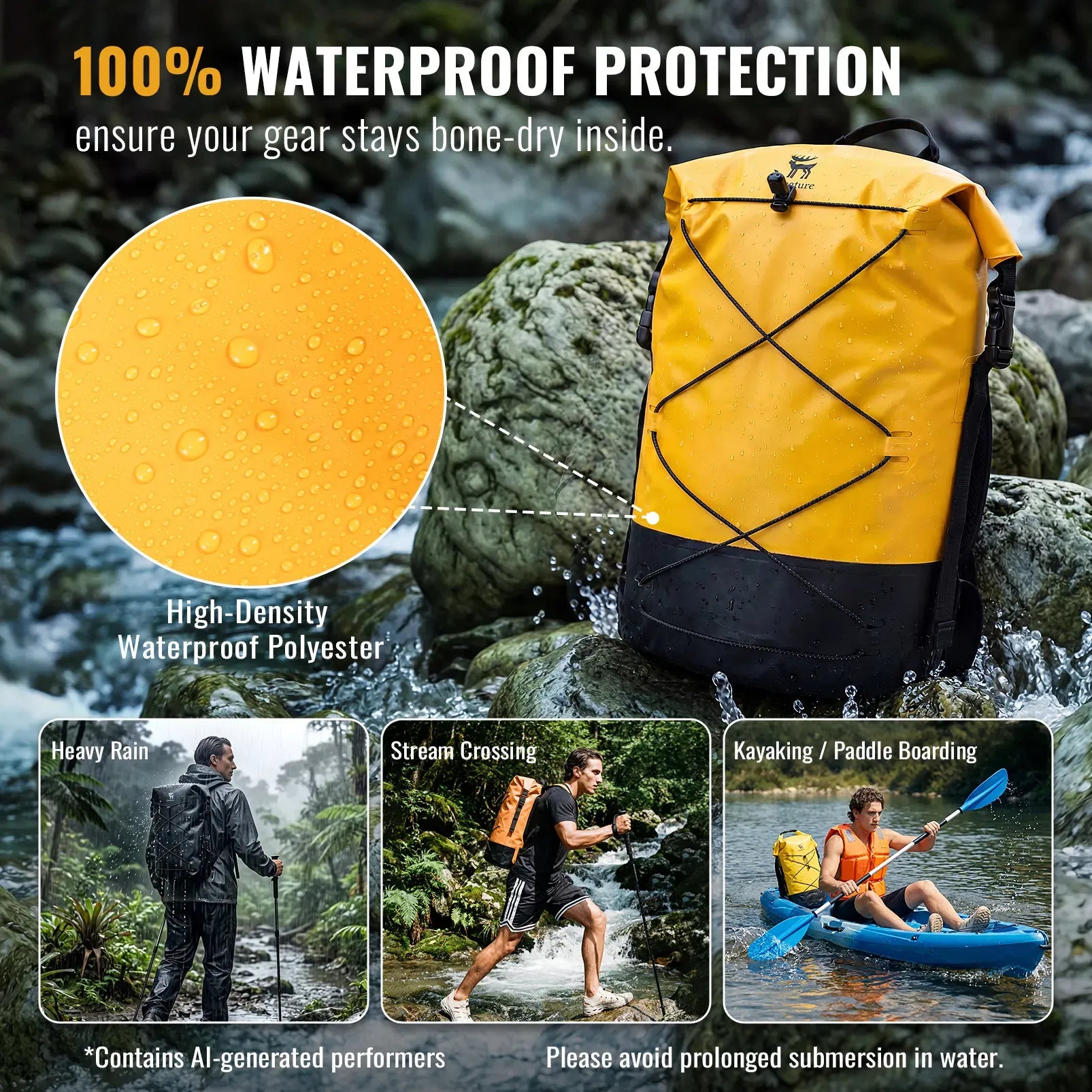 Rockbros 20L waterproof dry bag backpack in black for outdoor adventures.
#color_black