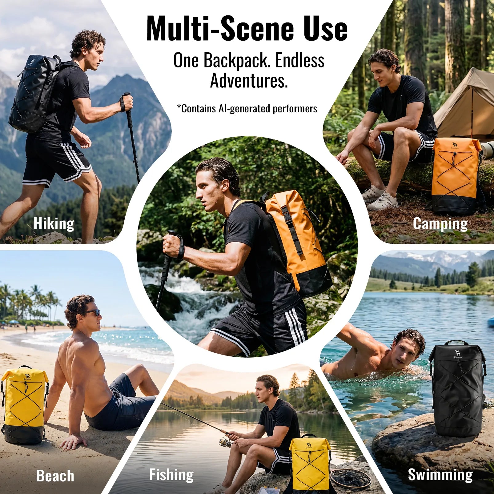 Rockbros 20L waterproof dry bag backpack in black for outdoor adventures.
#color_orange