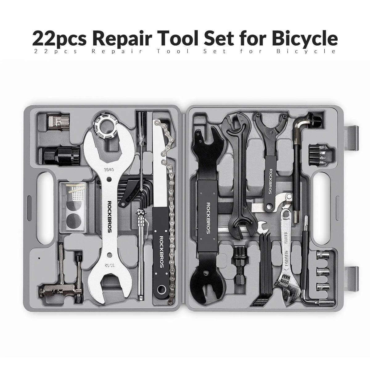 ROCKBROS 22-piece bike repair tool kit with portable storage case for bicycle maintenance and repairs