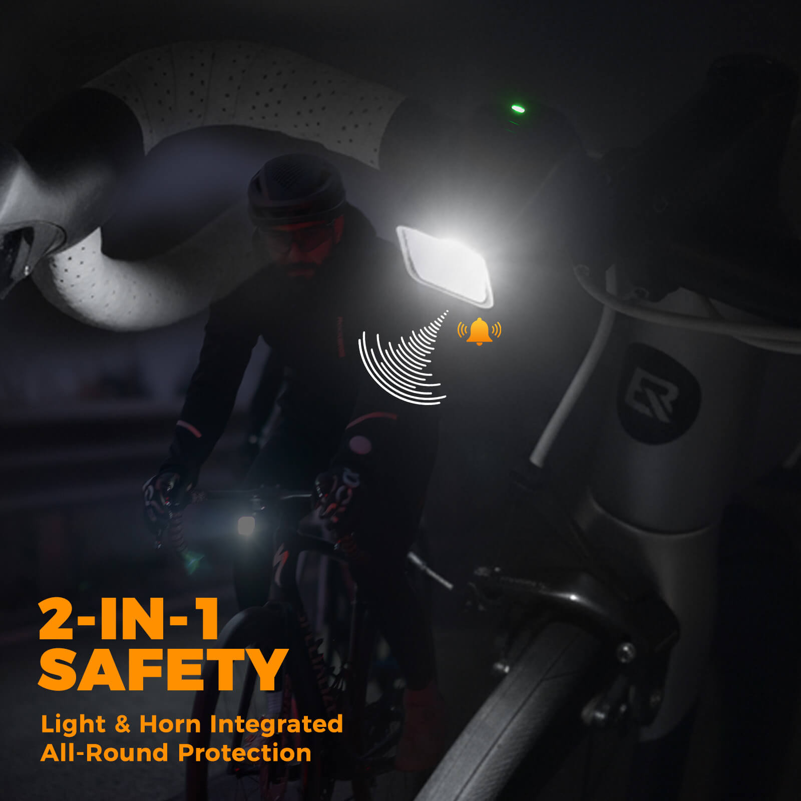 ROCKBROS 2 in 1 bike horn light for urban cycling safety.